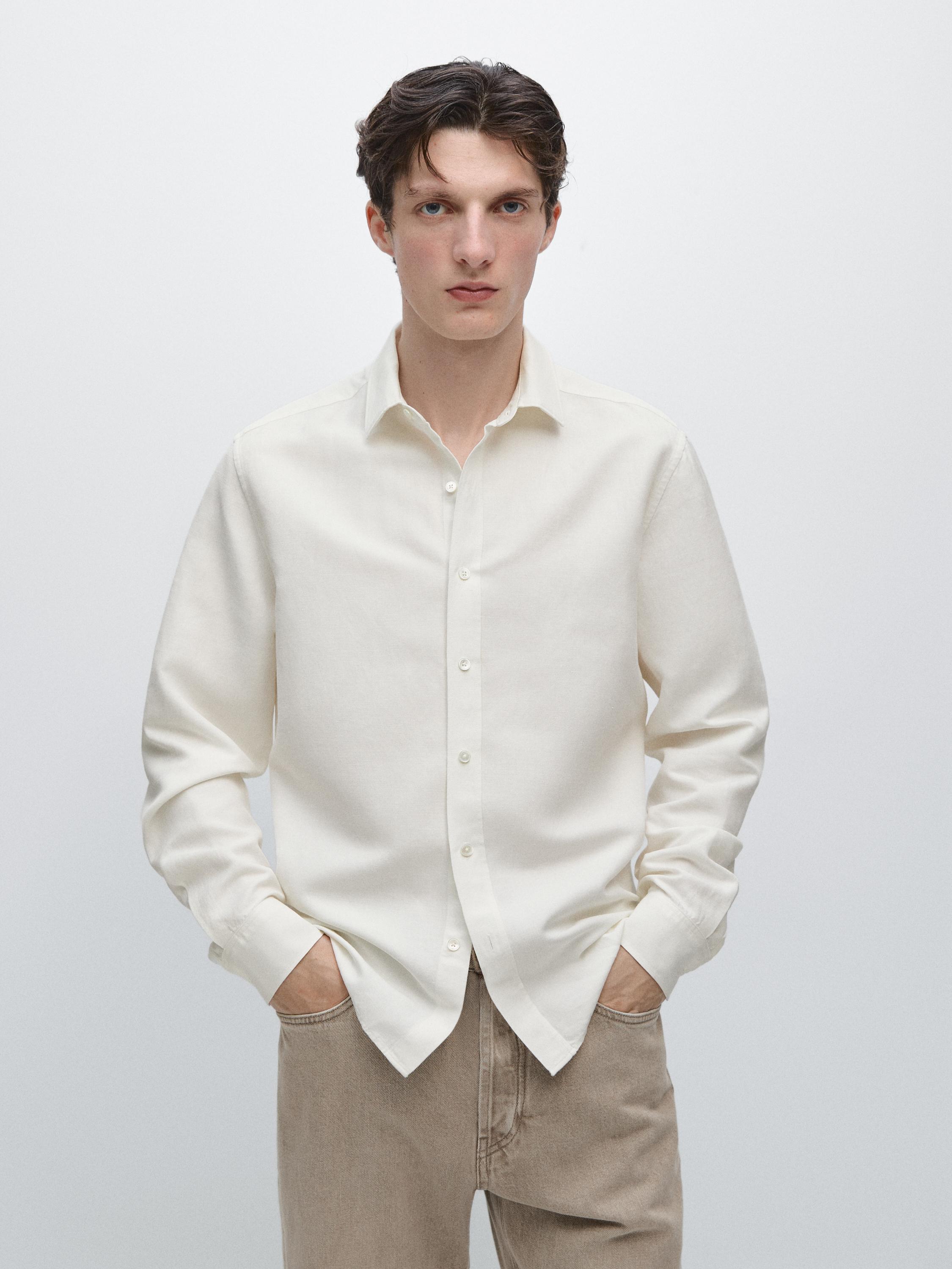 Regular fit linen blend shirt